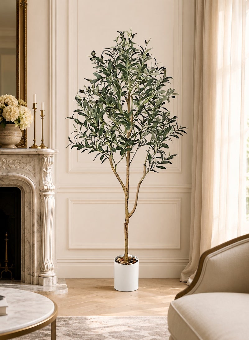 Zvezvia Artificial Olive Tree Tall Faux Plant with Fruits in Pot for Indoor Living Room Home Office Balcony Modern Decor - Image 2