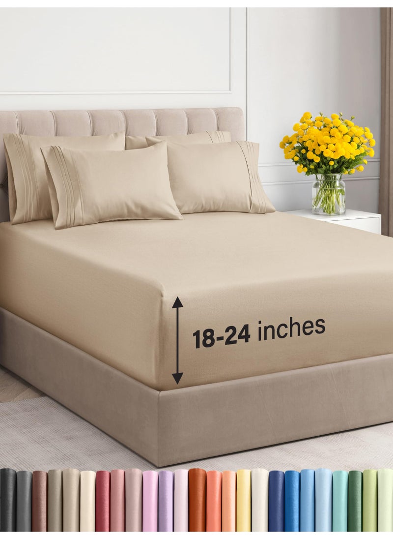 CGK Unlimited - Extra Deep King Sheet Set  6 Piece Breathable  Cooling Sheets  Hotel Luxury Bedding Set w1824 Inch Extra Deep Pockets  Easy  Secure Fit  Super Soft Wrinkle Free and Comfy  Cream King Size - Image 1