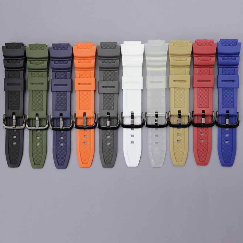 Generic 18mm Convex Rubber Watch Band for AE-1000/1200 AQ-S810W W-218 Men E, white black buckle 