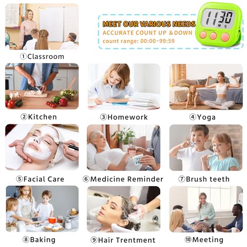 AOUCE Timer for Kids Teachers Digital Kitchen Timers for Cooking Large Magnetic Classroom Timer 2Pack-Blue Green - Image 2