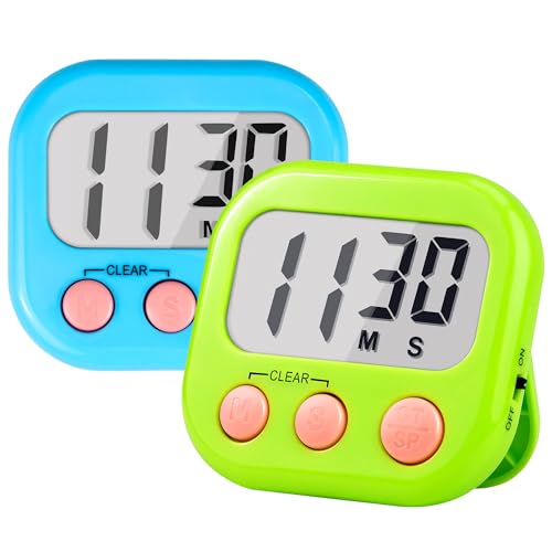 AOUCE Timer for Kids Teachers Digital Kitchen Timers for Cooking Large Magnetic Classroom Timer 2Pack-Blue Green - Image 1