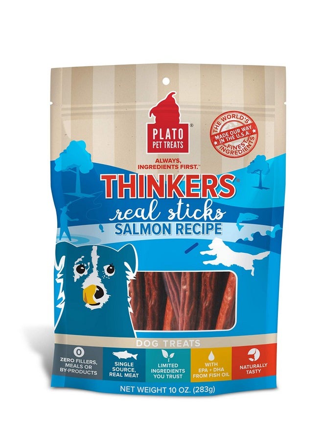 Plato Pet Treats Air Dried Dog Treats Salmon Thinkers Sticks, Natural Dog Treats, Real Meat, Air Dried, Made In The Usa, 10Oz  - Image 1