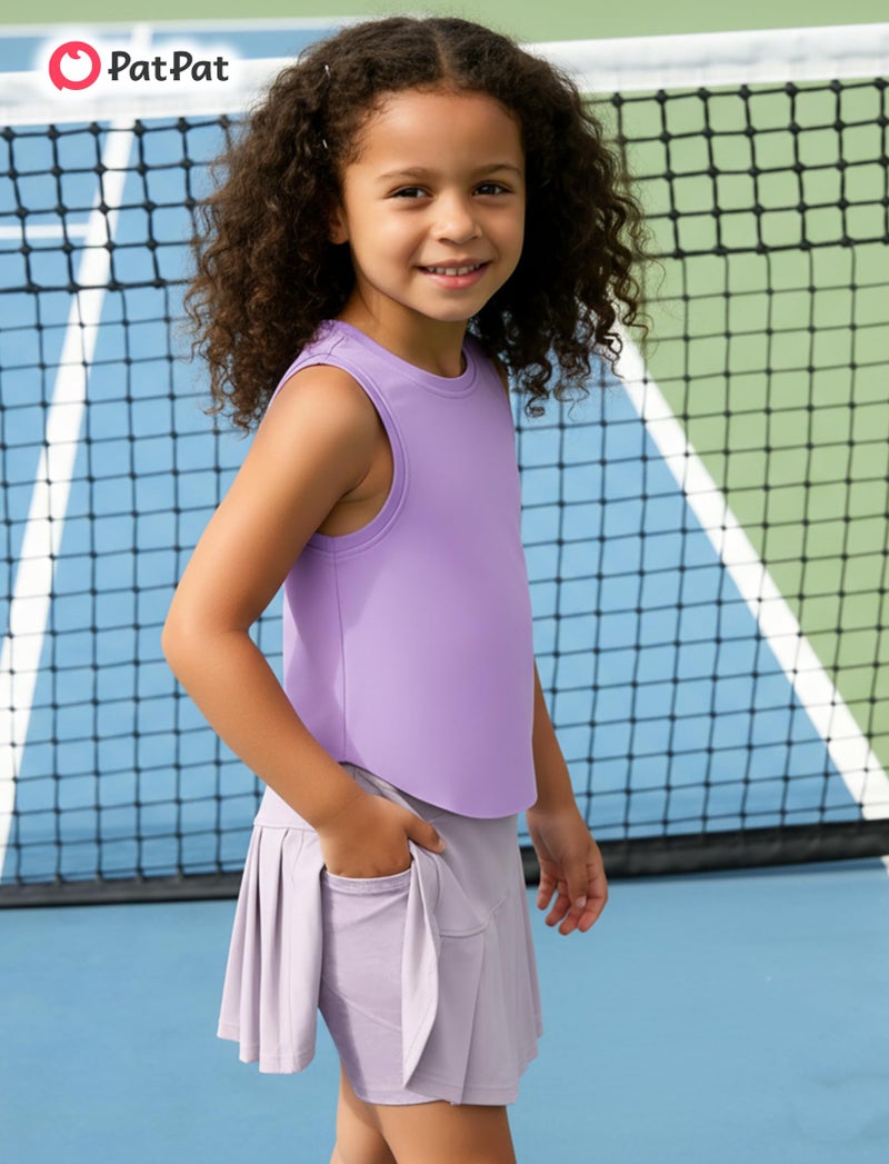 PATPAT Girls 2 Piece Tennis Skirt Set Size 8-9 Purple Tank Tops and Purple Skort Athletic Sets Sleeveless Shirts + High Waisted Pleated Skirt 2 Piece Outfits Little Girls Clothes Dance Outfits - Image 5