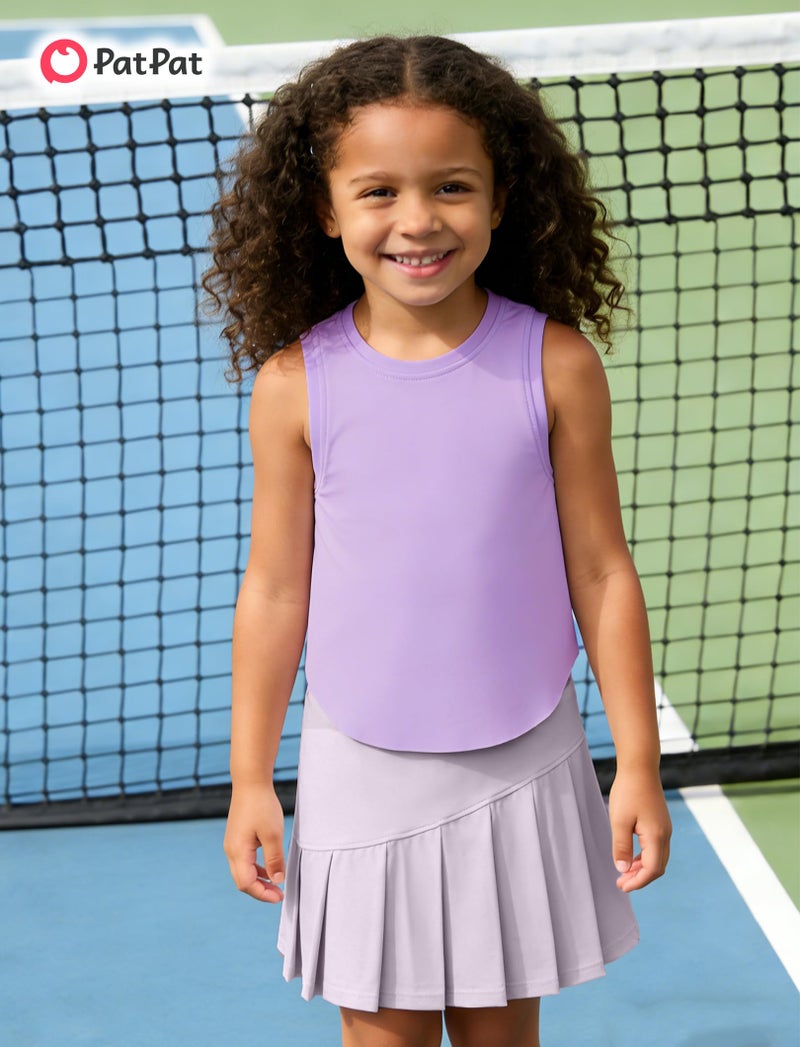 PATPAT Girls 2 Piece Tennis Skirt Set Size 8-9 Purple Tank Tops and Purple Skort Athletic Sets Sleeveless Shirts + High Waisted Pleated Skirt 2 Piece Outfits Little Girls Clothes Dance Outfits - Image 2