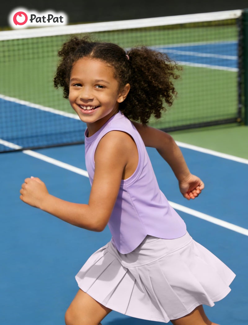 PATPAT Girls 2 Piece Tennis Skirt Set Size 8-9 Purple Tank Tops and Purple Skort Athletic Sets Sleeveless Shirts + High Waisted Pleated Skirt 2 Piece Outfits Little Girls Clothes Dance Outfits - Image 4