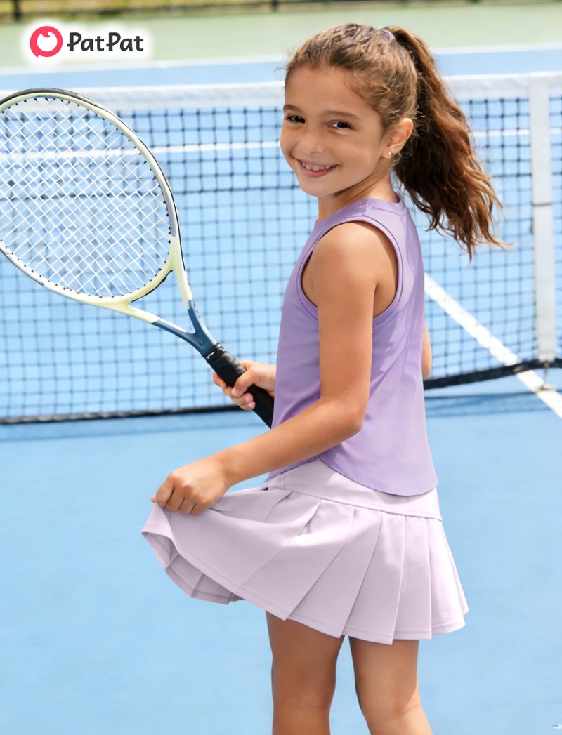 PATPAT Girls 2 Piece Tennis Skirt Set Size 8-9 Purple Tank Tops and Purple Skort Athletic Sets Sleeveless Shirts + High Waisted Pleated Skirt 2 Piece Outfits Little Girls Clothes Dance Outfits - Image 3