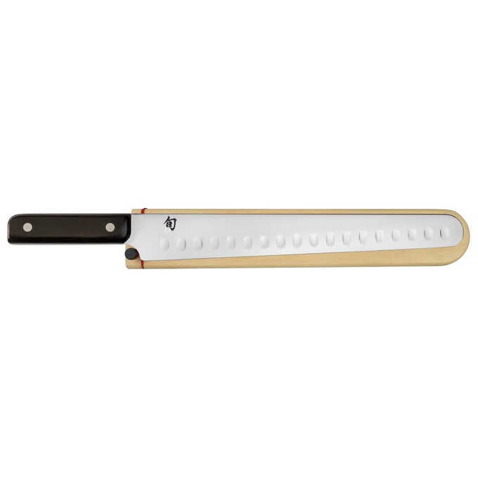 CLASSIC 12 HOLLOW GROUND BRISKET KNIFE HANDCRAFTED JAPANESE MEAT CARVING KNIFE WITH WOODEN SAYA SHEATH VGMAX CORE WITH DAMASCUS STAINLESS STEEL CLADDING PAKKAWOOD HANDLE
