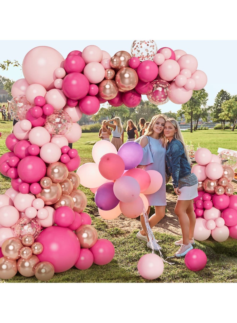 الوردي بالون اكليلا من الزهور قوس عدة ، 103 قطعة بالون الوردي الساخن اكليلا من الزهور عدة ، مع بالون الوردي الساخن ، وارتفع الذهب بالون قصاصات الورق متعددة الألوان ، ومناسبة لحفلة عيد ميلاد فتاة ، بيبي دش الديكور ، الزفاف ، عيد الحب ، دش العروس - Image 4