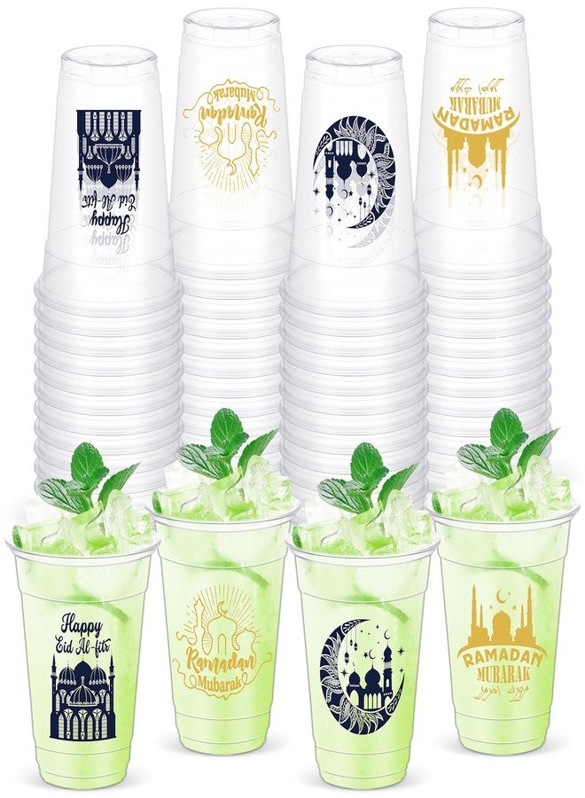 Sliner 60 Pieces Eid Mubarak Cups Bulk 12 oz Disposable Plastic Ramadan Cups Clear Drinking Beverage Supplies for Eid Party Indoor Outdoor Ramadan Mubarak Party Decoration, 4 Styles - Image 1