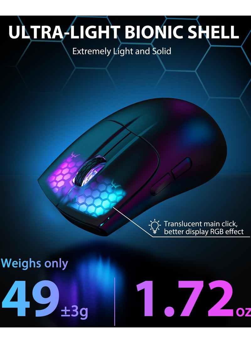 Attack Shark X5 Wireless Gaming Mouse with Tri-Modes BT 5.1/2.4Ghz/USB-C,Lightweight 49g,PAW3212 Optical Sensor,Rechargeable Battery,RGB LED Honeycomb Mice for PC/Tablet/Desktop/Office/Games - Image 5