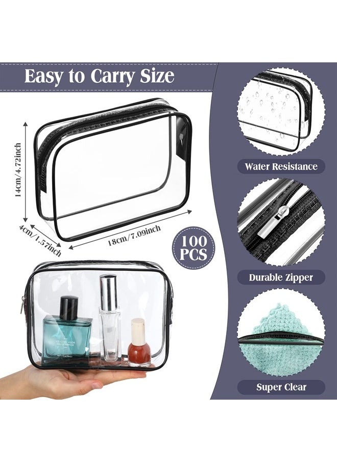 Sanwuta 100 PCS Clear Makeup Bags 7.1 X 1.6 X 5.5 in Bulk Travel Toiletry Bags Tsa Approved Clear Cosmetic Bag Transparent Cosmetic Pouches with Zipper for Vacation (Black)  - Image 2
