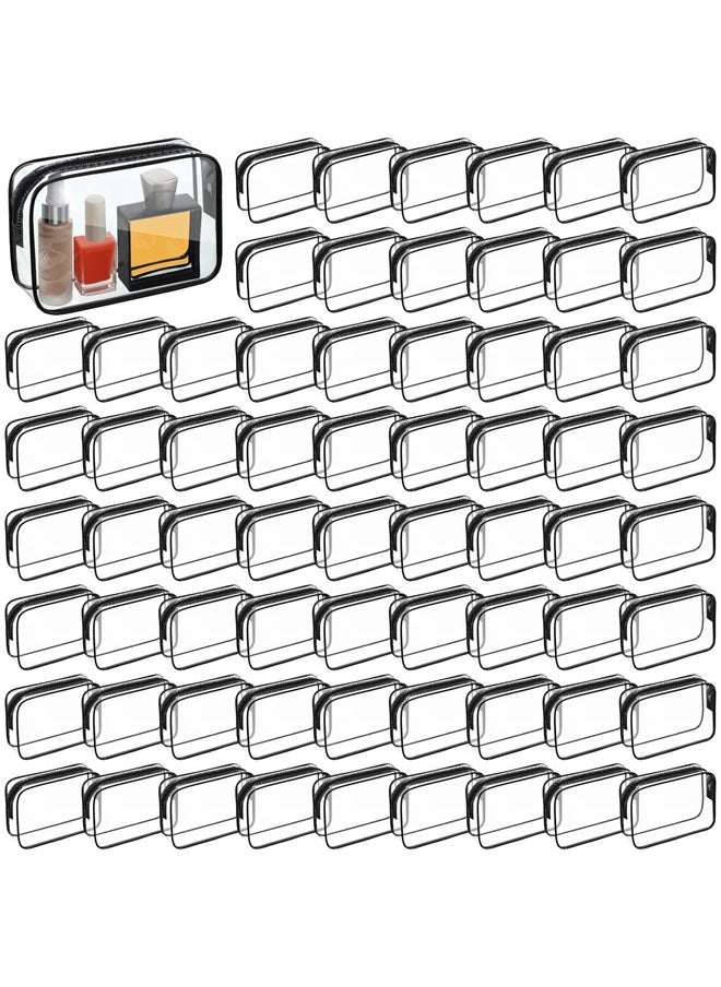 Sanwuta 100 PCS Clear Makeup Bags 7.1 X 1.6 X 5.5 in Bulk Travel Toiletry Bags Tsa Approved Clear Cosmetic Bag Transparent Cosmetic Pouches with Zipper for Vacation (Black)  - Image 1