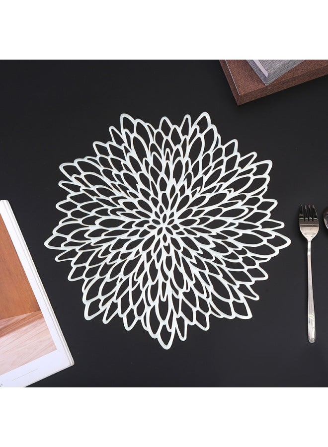 Foil Hollow Lotus Flower Dining Placemat Home Use Heat Resistant Tea Cup Coaster Plate Pvc Non-deformation Table Mat-Color:Silver-Specifications:38CM Round  - Image 1