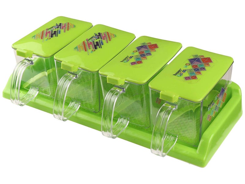 Nabhya Spice Rack Plastic Seasoning Box Set Kitchen Storage Jar Container With Spoon And Serving Tray - 500 ml Plastic Grocery Container - 500 ml Plastic Grocery Container (4 Piece Set, Green) - Image 3