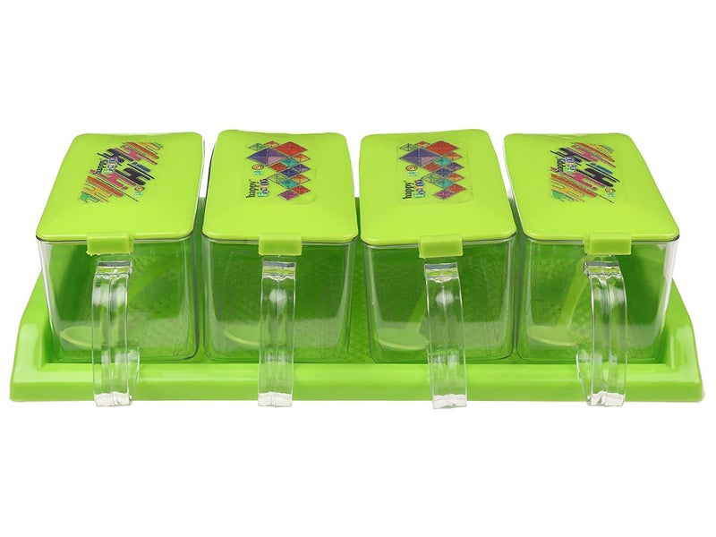 Nabhya Spice Rack Plastic Seasoning Box Set Kitchen Storage Jar Container With Spoon And Serving Tray - 500 ml Plastic Grocery Container - 500 ml Plastic Grocery Container (4 Piece Set, Green) - Image 2