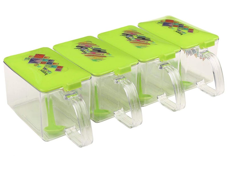 Nabhya Spice Rack Plastic Seasoning Box Set Kitchen Storage Jar Container With Spoon And Serving Tray - 500 ml Plastic Grocery Container - 500 ml Plastic Grocery Container (4 Piece Set, Green) - Image 4