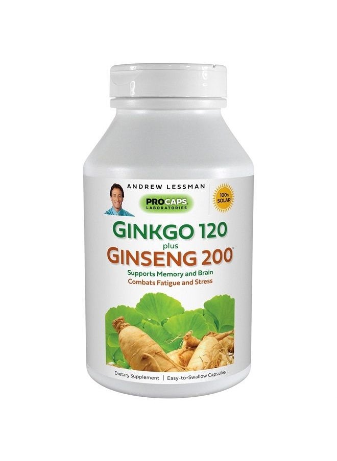 Andrew Lessman - Ginkgo 120 Plus Ginseng 200-120 Capsules – Standardized Extract Blend to Support Brain, Memory and Cognitive Function. Adaptogen, Combats Stress and Fatigue. No Additives - Image 1