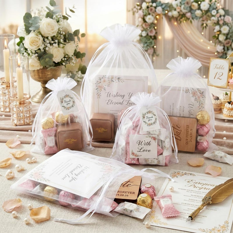 FUNFERY 100 Pcs White Organza Bags 3x4 in, Small Mesh Drawstring Gift Bags for Sachet, Jewelry, Wedding Favor, Candy Goodie Treat Bag,Easter Day - Image 3
