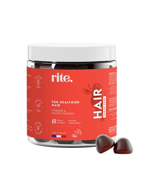 Rite Hair Vitamin Gummies, Faster Hair Growth, Biotin, Cherry Flavour (60 Count, 1 Month)