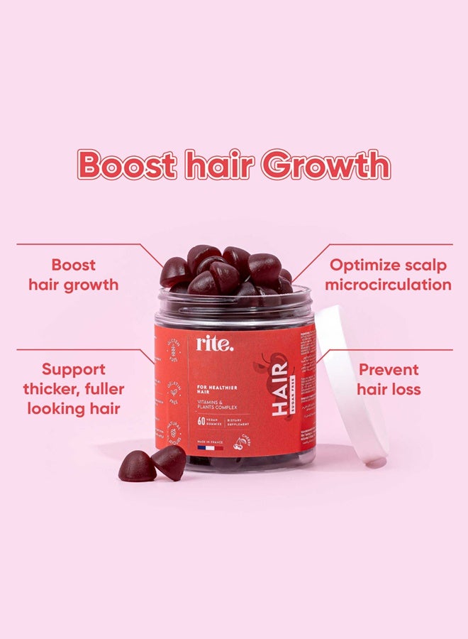 Rite Hair Vitamin Gummies, Faster Hair Growth, Biotin, Cherry Flavour (60 Count, 1 Month) - Image 4