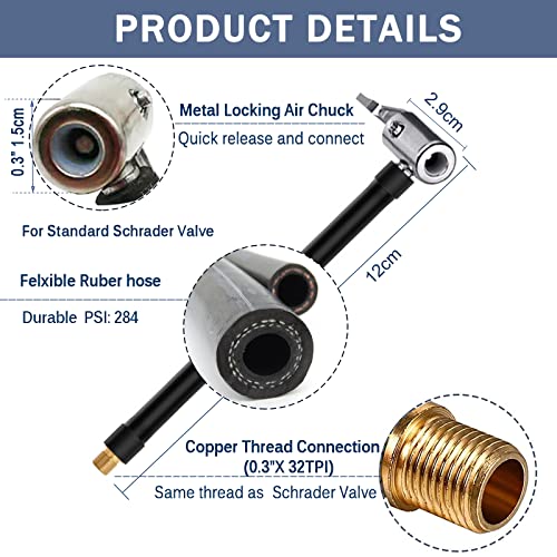 Melphan-Auto 2PCs Air Inflator Hose Adapter Convert Twist On Connection to Lock On Connection, Locking Air Chuck with Hose and Standard Tire Valve Fine Thread - Image 2