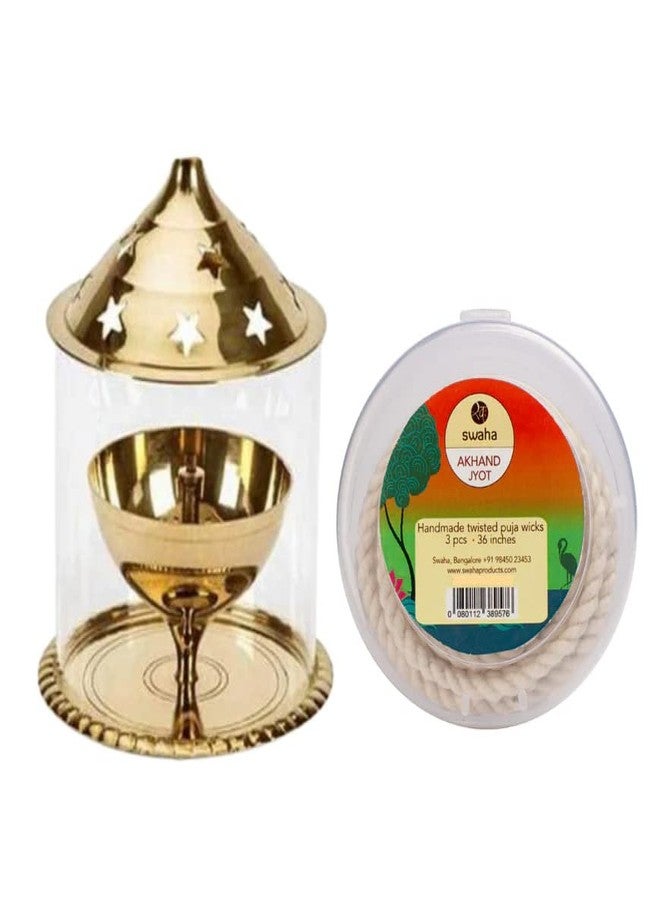 Swaha Brass Udupi Lamp 30ml & Akhand Jyoth Long Wicks(3pcs) Combo | Akhand Jyoth Lamp for Illumination | Decorative Lamp Adding a Traditional Touch to Your Home or Office. - Image 1