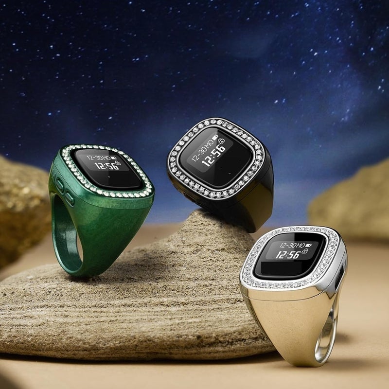 Zikr Counter S1/S2/S3 No.502 Tasbih Ring with Diamond, Smart Digital Zikr Ring with OLED Display, 20mm Adjustable Waterproof Finger Counter, Multi-Channel Tasbeeh Counter (Green, 18mm) - Image 3