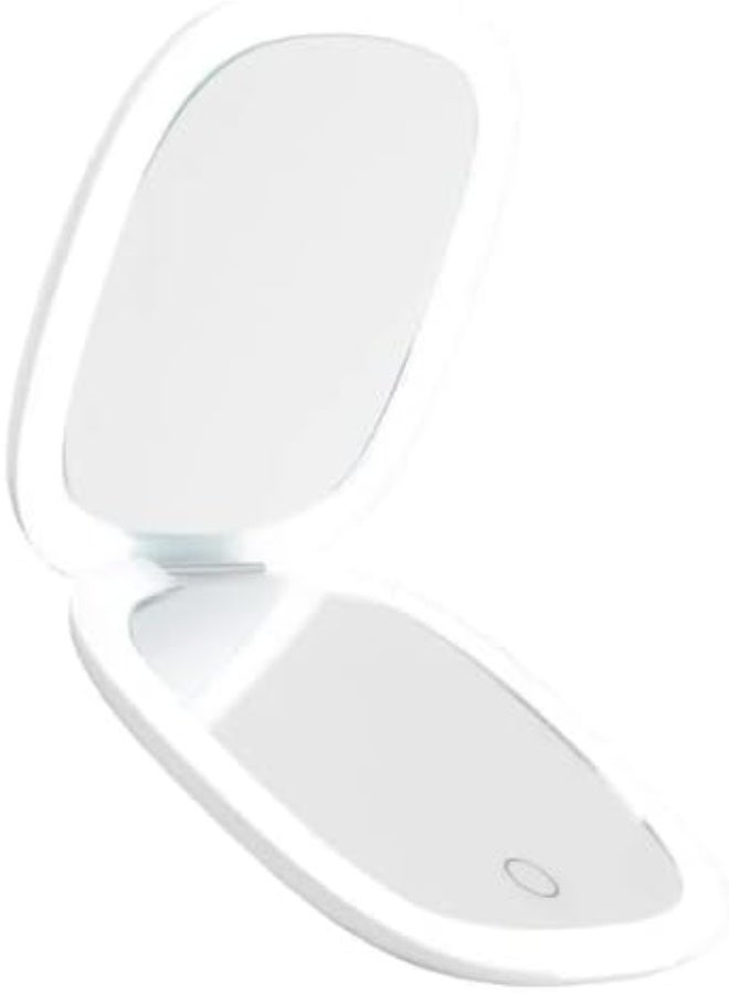 Pocket Mirror with LED Lights USB Rechargeable Folding Mirror 3 Colors and Brightness Adjustable Touch Sensor Ideal for Handbag & Gift - Image 1