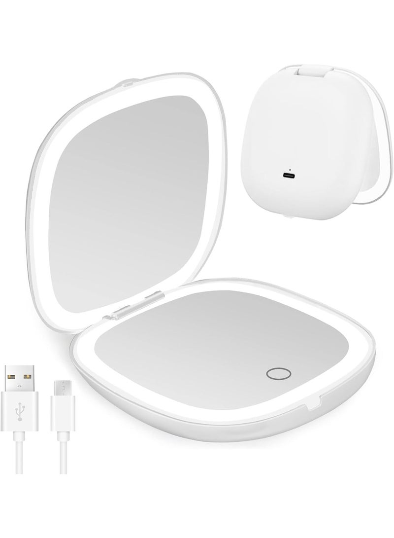 Pocket Mirror with LED Lights USB Rechargeable Folding Mirror 3 Colors and Brightness Adjustable Touch Sensor Ideal for Handbag & Gift - Image 5