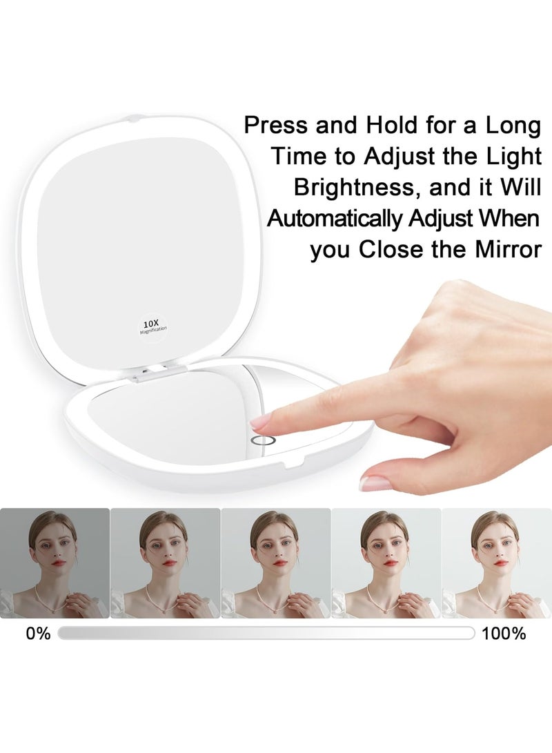 Pocket Mirror with LED Lights USB Rechargeable Folding Mirror 3 Colors and Brightness Adjustable Touch Sensor Ideal for Handbag & Gift - Image 4