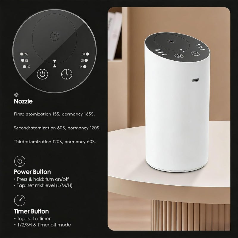 Car Air Freshener Diffusers, Smart Car Humidifier with Timer and No Leakage Tech, 3 Mode Adjustable Ideal Aroma Diffuser for Car, Office, Bedroom, Home White - Image 3