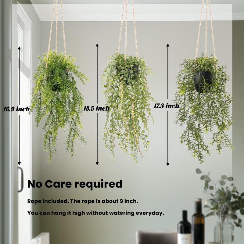 PENGYEE 3 Packs Fake Hanging Plants with Pots  18.5  Fake Vines for Wall Decor  Mandala Vine  Artificial Plants Indoor/Outdoor for Home Bathroom Bedroom Kitchen Office Room Decor - Image 3