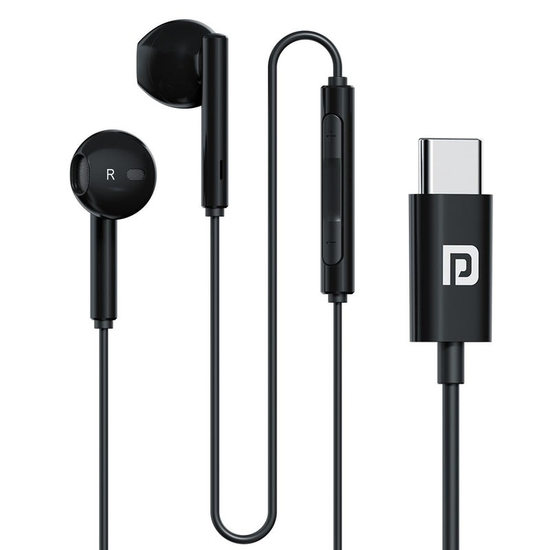 Portronics Conch Theta C in Ear Type C Wired Earphones with in Line HD Mic, Powerful Audio, 14.2mm Driver, Unique Earbuds Design, TPE Anti Tangle Wire, in line Controls, Wide Compatibility(Black) - Image 1