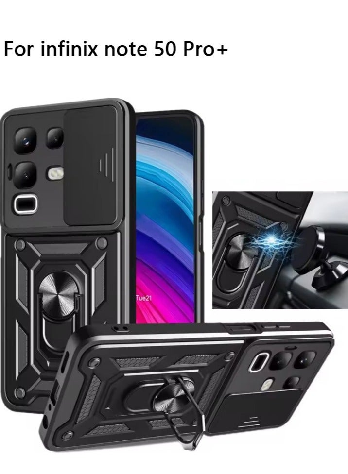 Case for Infinix Note 50 Pro+, TPU+PC [Built-in Kickstand] Dual-Layer Design Heavy Duty Protection Phone Case (Black) - Image 1