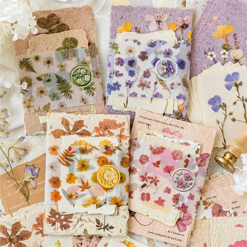 K Kattone 120Pcs Floral Textured Scrapbook Paper - 4 pack Embossed Rice Decoupage Paper Craft Special Mixed for Scrapbooking Junk Journaling Supplies Planner Bullet Cards Making Collage Decorative DIY Materials - Image 2