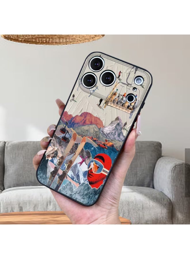 Temu A mountain-themed skiing phone case with poles and skis, ultra-thin and shockproof, compatible with iPhone 17 Pro Max. - Image 2