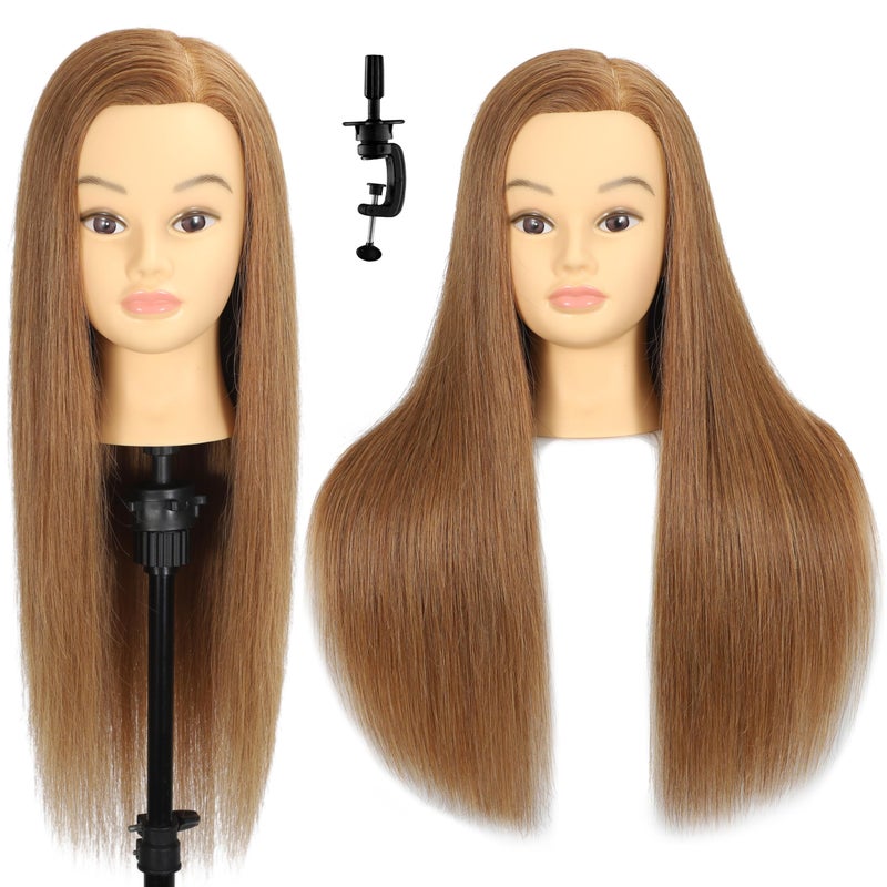HAIRWAY Mannequin Head Human Hair 24 100 Human Hair Mannequin HeadCosmetology Mannequin Head Doll Head for Hair Styling Hairdresser Manikin Head with Free Clamp HolderLight Brown - Image 2