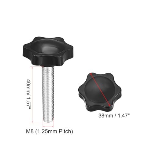 uxcell Clamping Screw Knob, 38mm Dia Plum Hex Shaped Grips Star Knob M8 x 40mm Male Thread, 2pcs - Image 2