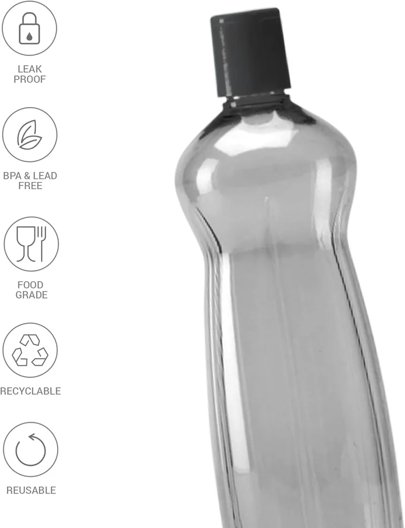 Milton Milton Pacific Pet Water Bottles, 1 L Each, Set of 6, transparent | BPA Free | Leak Proof | Office Bottle | Gym Bottle | Home | Kitchen | Travel Bottle | Hiking | Treking Bottle | Reusable Bottle