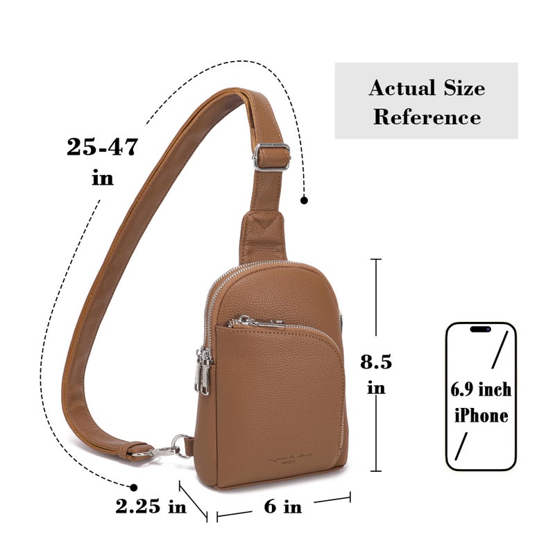 INICAT RFID Blocking Sling Bag, Anti Theft Crossbody Bag for Women, Travel Fanny Pack Style Purse, Vegan Leather(Brown) - Image 3