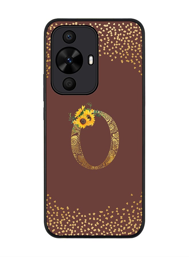 Stylizedd Rugged Black edge case for Huawei nova 12s / Huawei nova 11/ Huawei nova 12 Lite 4G,Custom Monogram Initial Letter Floral Pattern Alphabet - O (Brown) - Image 1