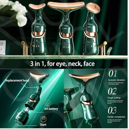 OVIOL Facial Massager for Face and Neck, 3-in-1 Face Massager for Women, Anti Wrinkle & Aging Facial and Neck Massage Kit with 3 Massage Modes for Skin Care,Improve,Firm,Tightening and Smooth (Green) - Image 2