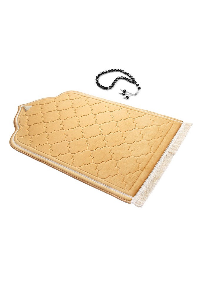 MOVE ON - Velvet Premium prayer mat with bids Golden color - Image 1