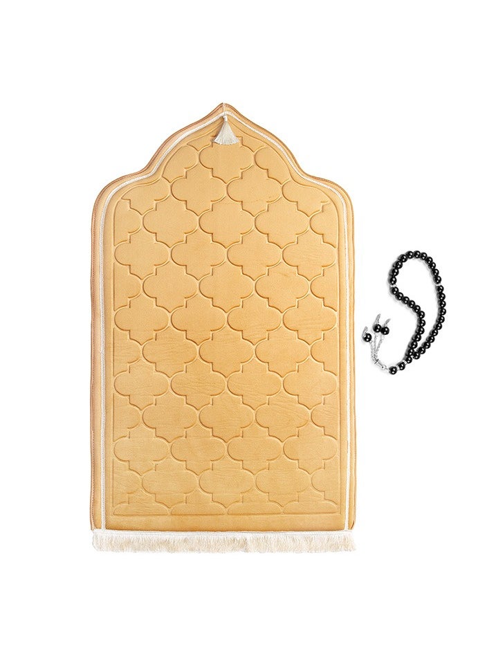 MOVE ON - Velvet Premium prayer mat with bids Golden color - Image 1