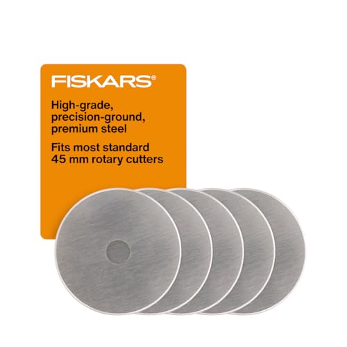 Fiskars 45mm Rotary Blades 5 Pack Rotary Cutter Blade Replacement Crafts Sewing and Quilting Projects Grey - Image 1