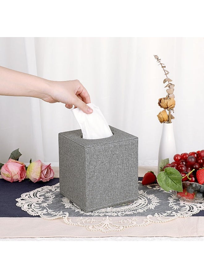 Sumnacon Square Linen Tissue Box Cover - Stylish Cube Tissue Box Holder with Magnetic Bottom, Decorative Tissue Box for Vanity Toilet Dresser Night Stand Table Countertop Home Office Car, Grey - Image 2