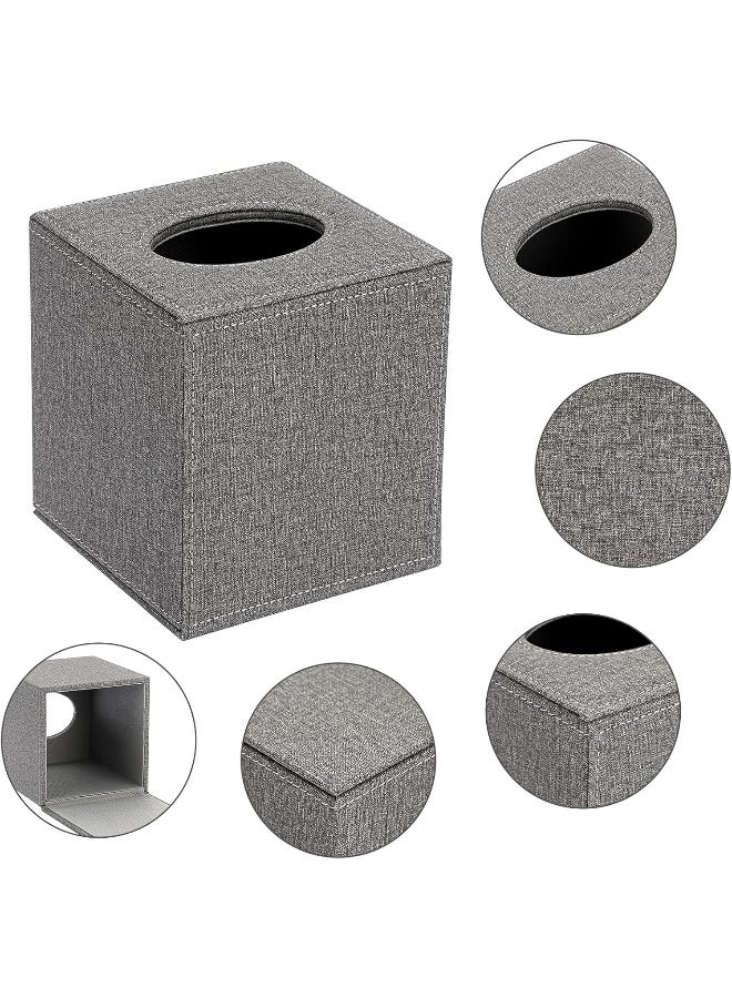 Sumnacon Square Linen Tissue Box Cover - Stylish Cube Tissue Box Holder with Magnetic Bottom, Decorative Tissue Box for Vanity Toilet Dresser Night Stand Table Countertop Home Office Car, Grey - Image 3