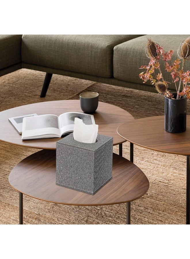 Sumnacon Square Linen Tissue Box Cover - Stylish Cube Tissue Box Holder with Magnetic Bottom, Decorative Tissue Box for Vanity Toilet Dresser Night Stand Table Countertop Home Office Car, Grey - Image 5