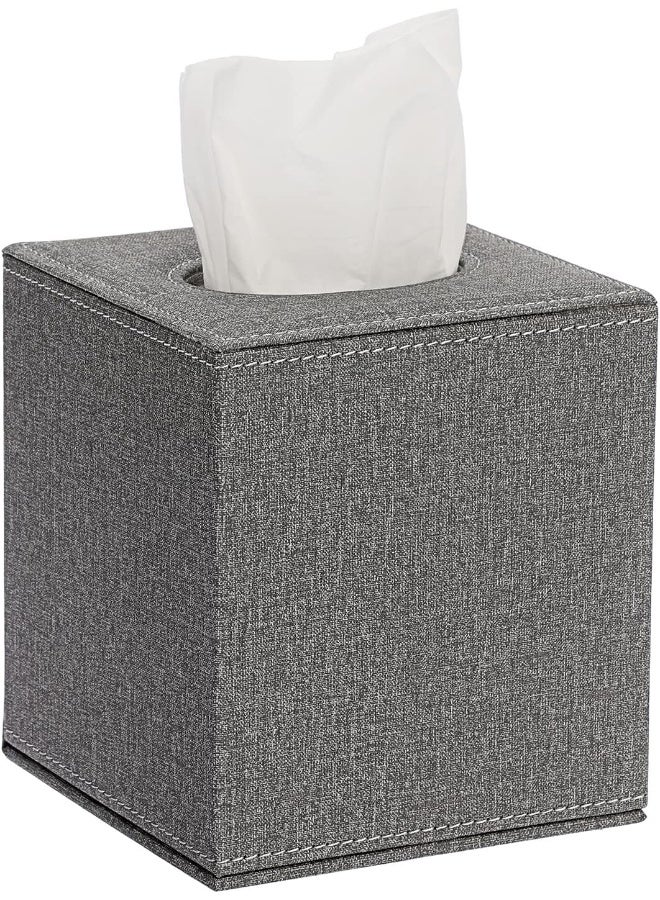 Sumnacon Square Linen Tissue Box Cover - Stylish Cube Tissue Box Holder with Magnetic Bottom, Decorative Tissue Box for Vanity Toilet Dresser Night Stand Table Countertop Home Office Car, Grey - Image 1