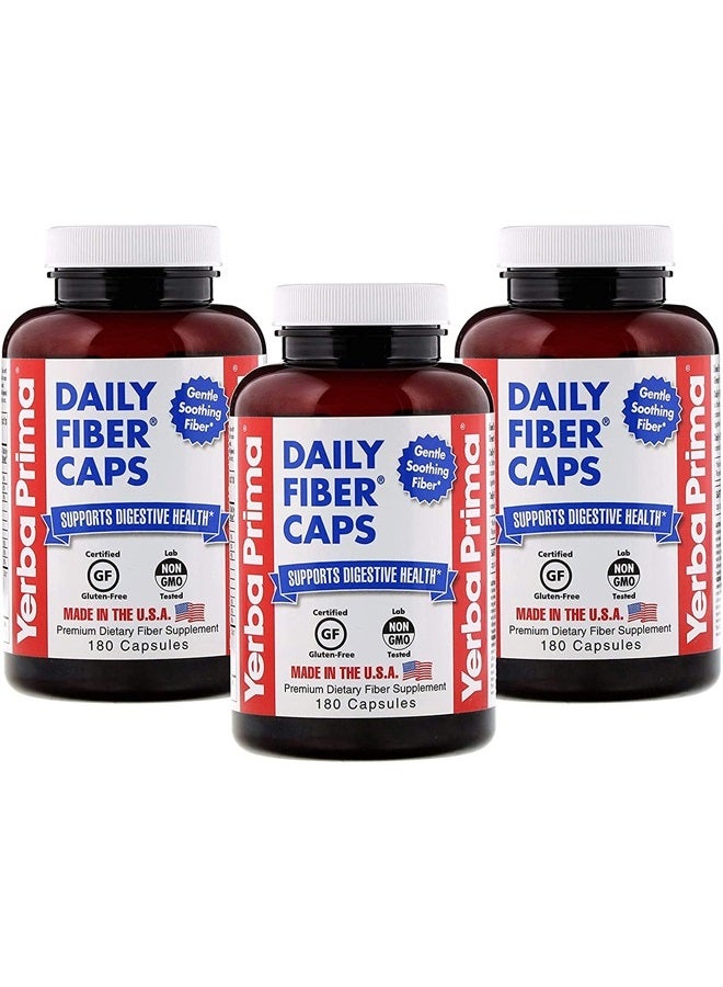 Yerba Prima Daily Fiber Capsules – 180 Caps (Pack of 3) - Soluble Dietary Fiber Supplement - Colon Cleanse - Gut Health - Constipation Relief – Vegan, Non-GMO, Gluten-Free - Image 1